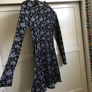 Lush black dress with blue flowers